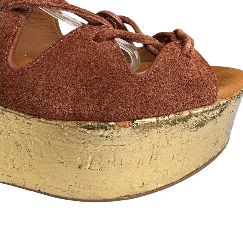 See By Chloe Liana Lace Up Platform Sandals Honey Gum Brown & Gold  Size: 38